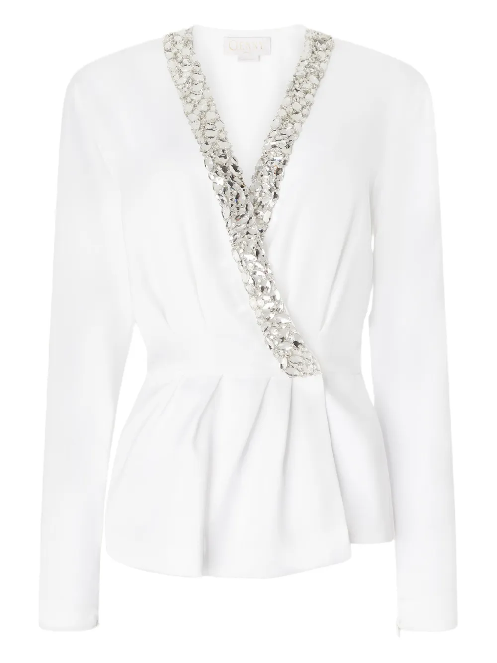 Genny crystal-embellished wrap blouse Wit