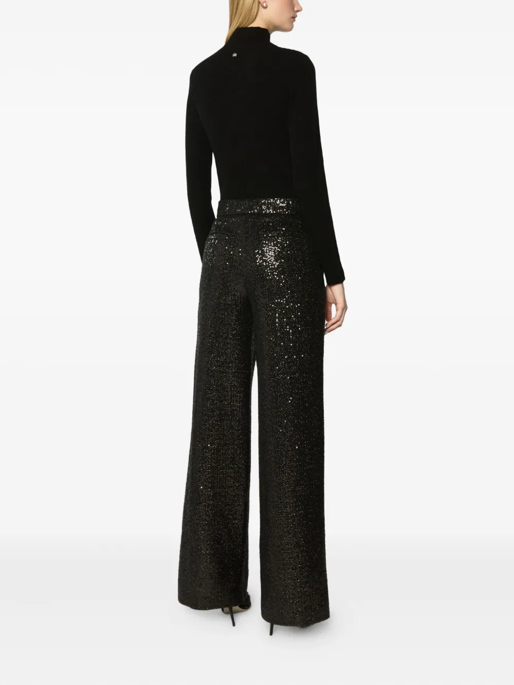 Genny ribbed-knit sheer-panel top Zwart