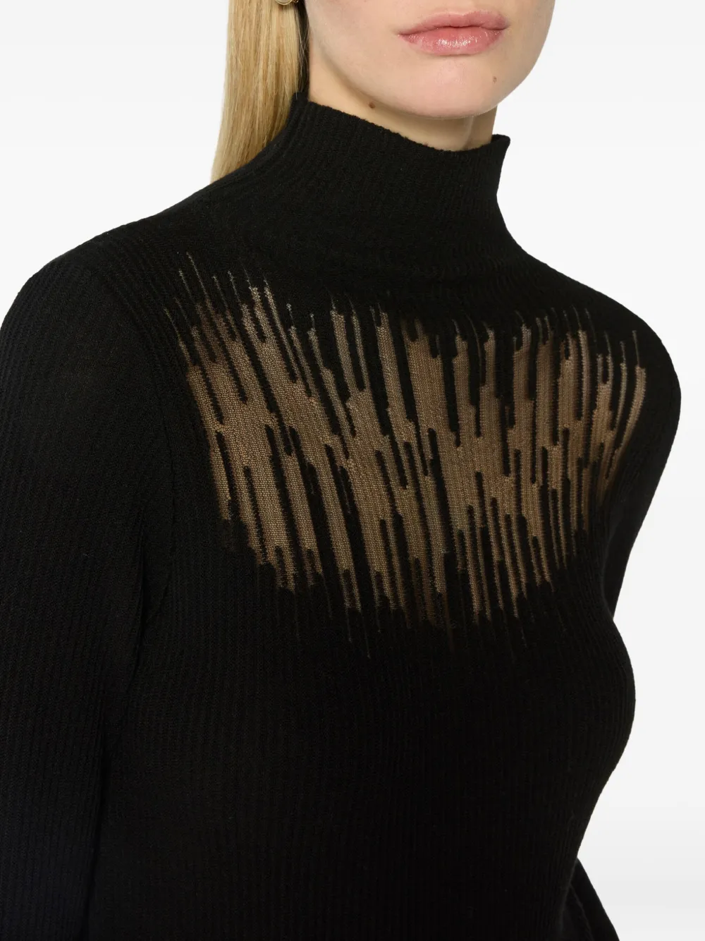 Genny ribbed-knit sheer-panel top Zwart