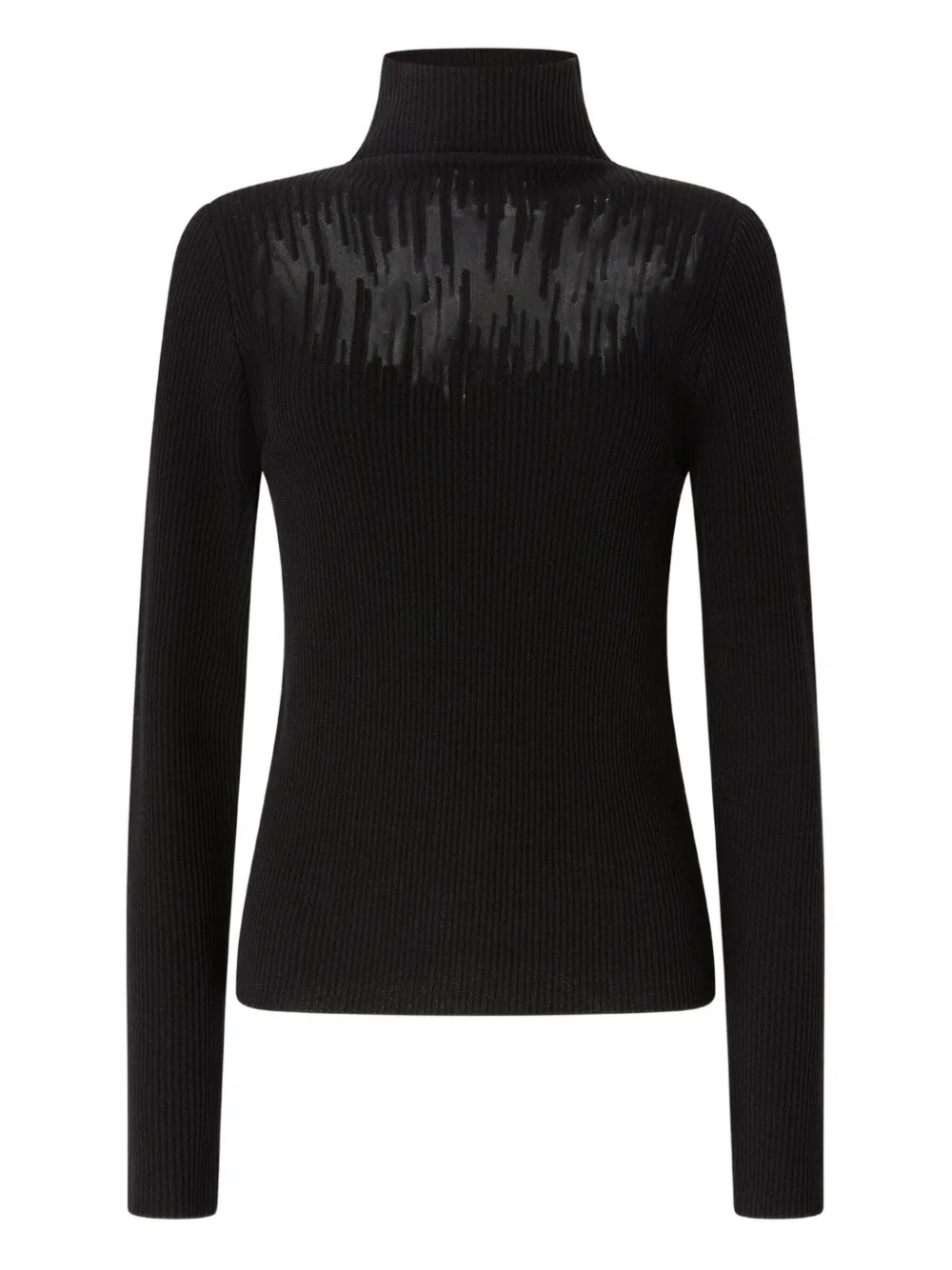 Genny ribbed-knit sheer-panel top Zwart