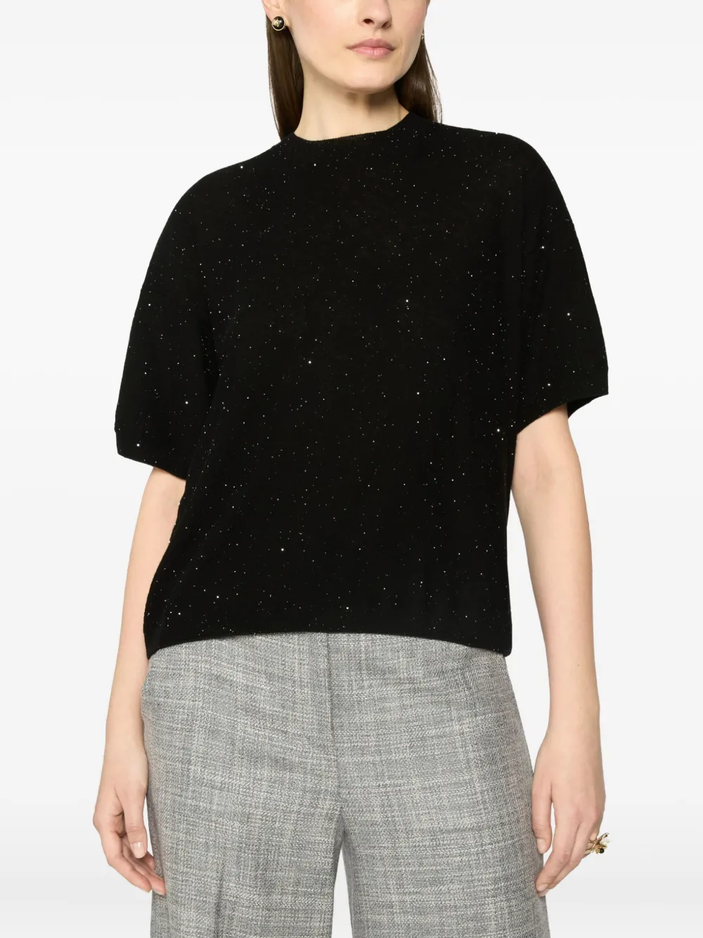 Genny Top met korte mouwen en glitters Zwart