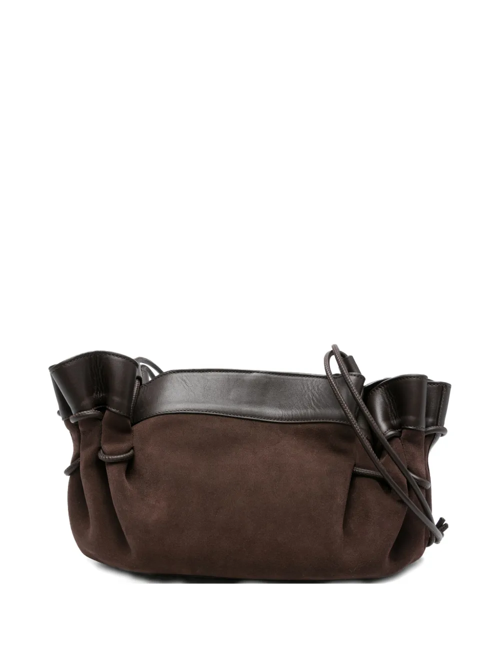 Hereu Arta Ruffled Suede Shoulder Bag In Brown