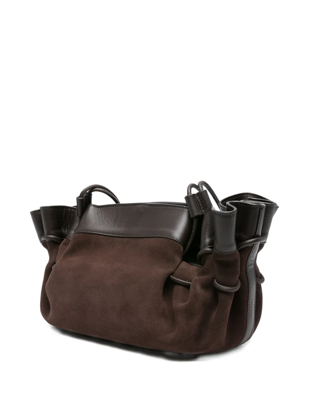 Hereu Arta Ruffled Suede Shoulder Bag In Brown