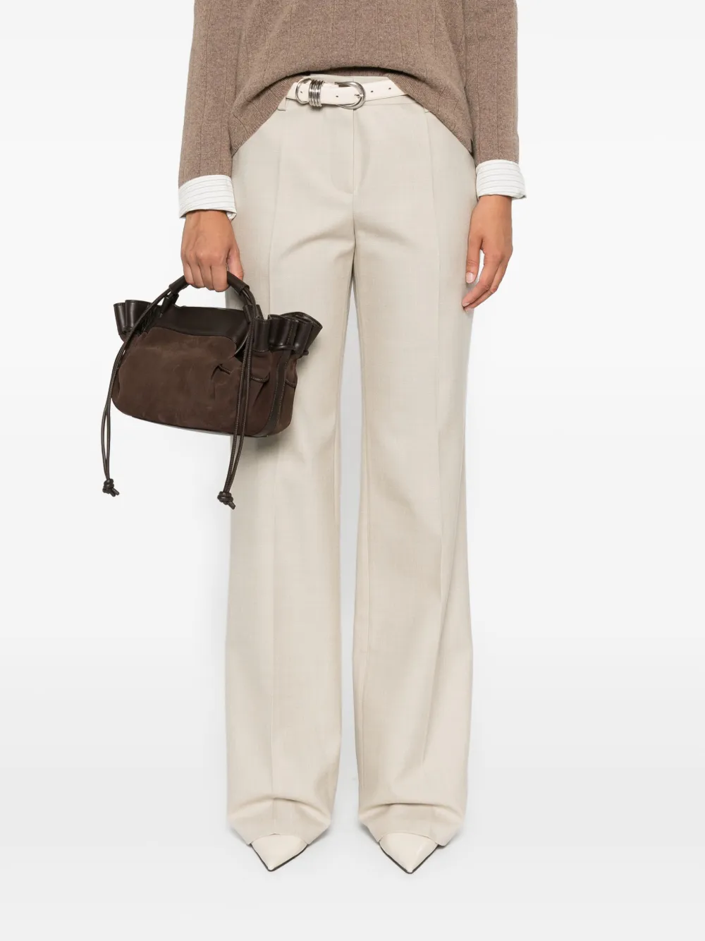 Hereu Arta Ruffled Suede Shoulder Bag In Brown