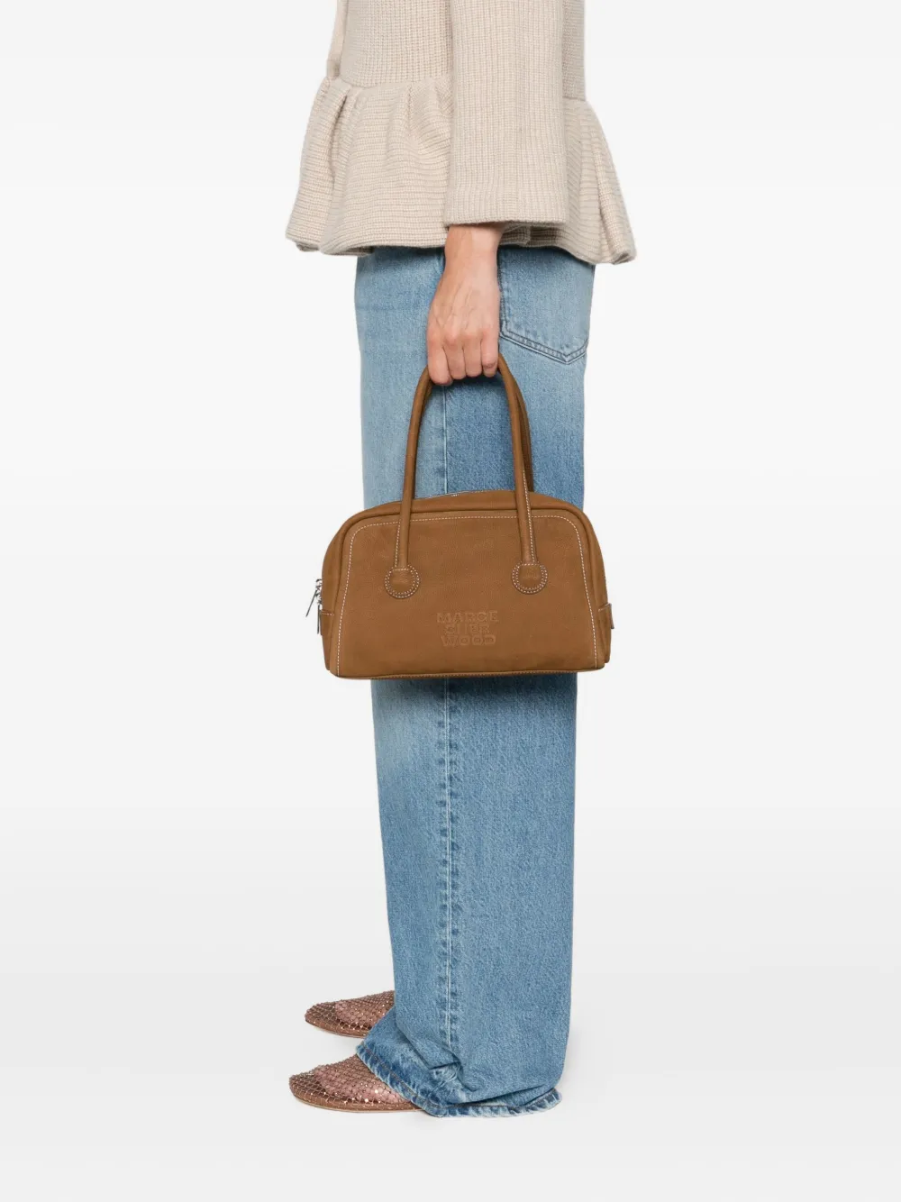 Marge Sherwood Shopper van kalfsleer met logo-reliëf Bruin