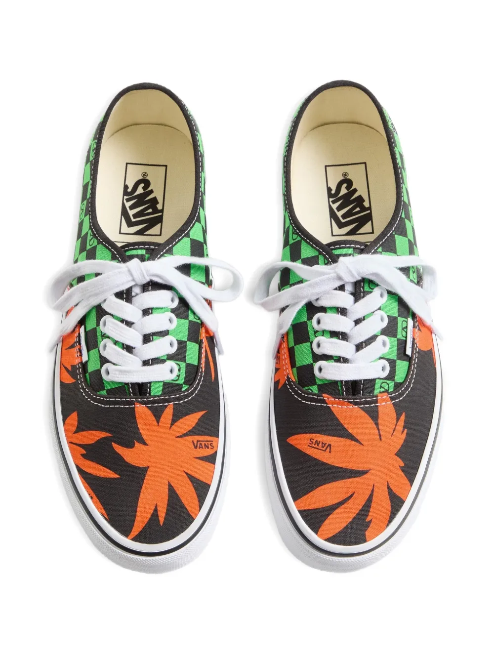 Valentino Garavani And Vans Low-top Fabric Trainer With Vlogo Checkerboard Print And Tropical Leaves In Black