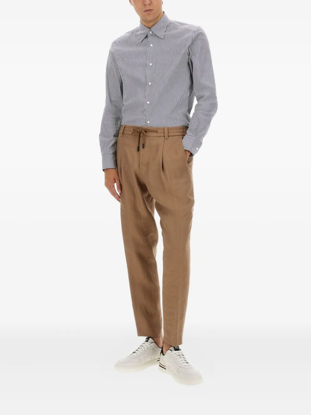 BOSS striped camel shirt - Wit