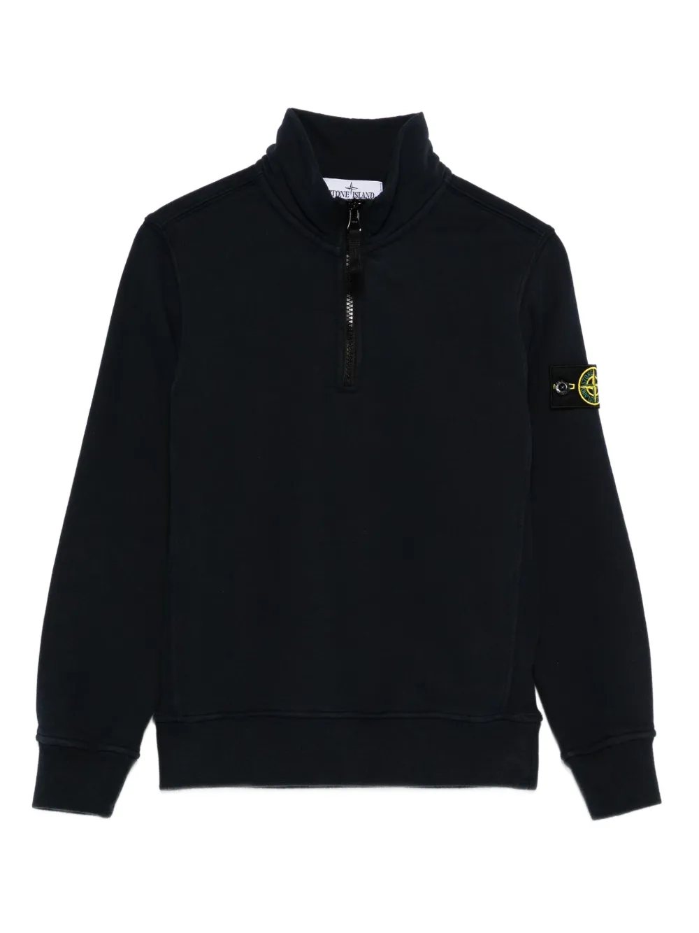 Stone Island Junior Sweater met Compass-logopatch en halve rits Blauw