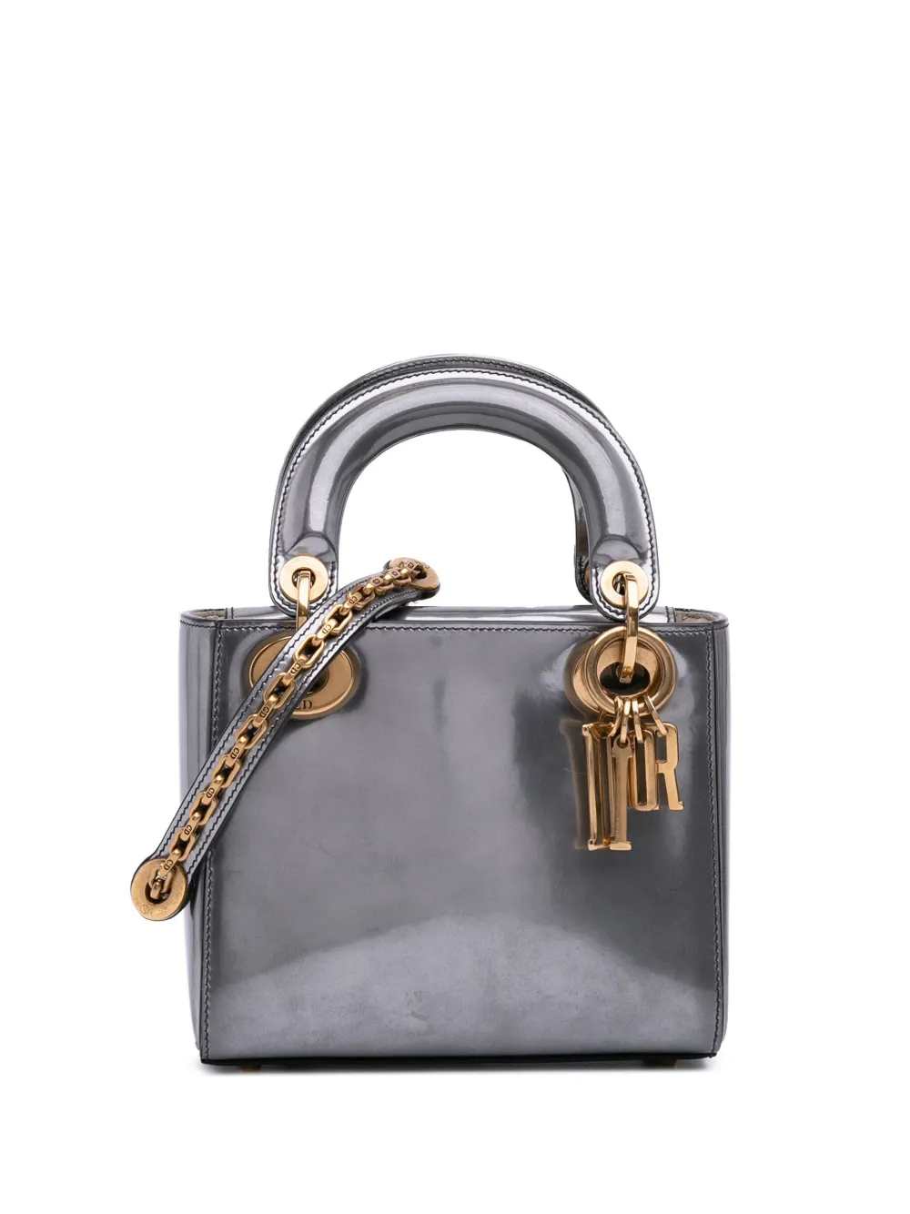 Christian Dior Pre-Owned 2018 Mini Metallic Glazed Calfskin Lady Dior Christian Dior Pre-Owned 2018 Mini Metallic Glazed Calfskin Lady Dior