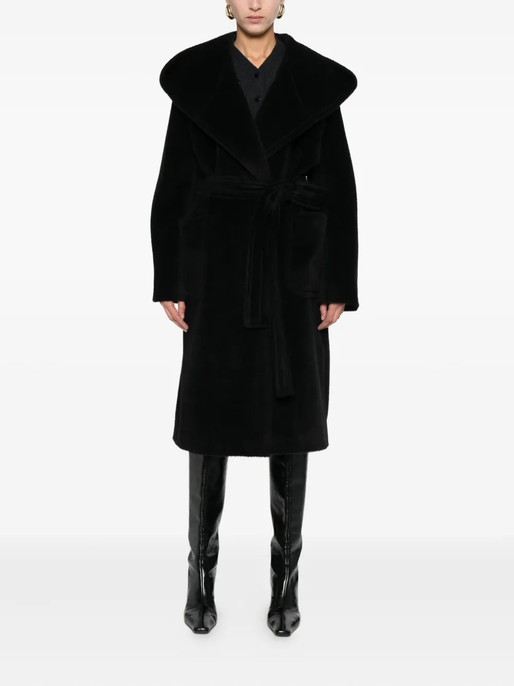 Tagliatore hooded belted coat - Zwart