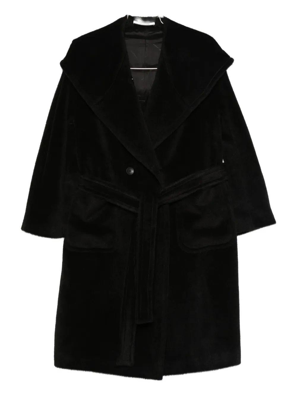 Tagliatore Hooded Belted Coat In Black