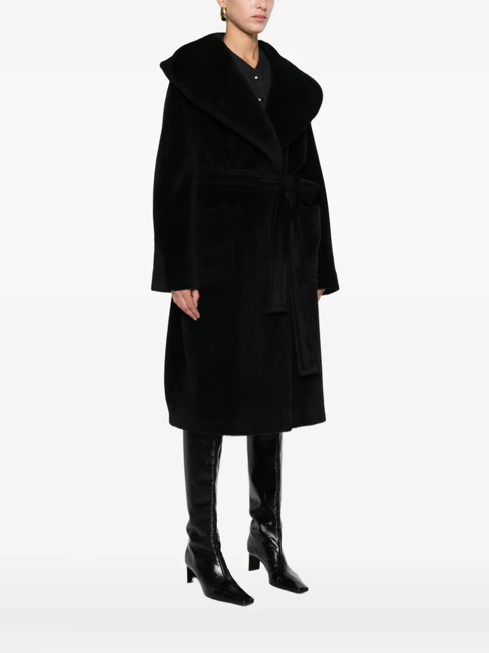 Tagliatore Hooded Belted Coat In Black