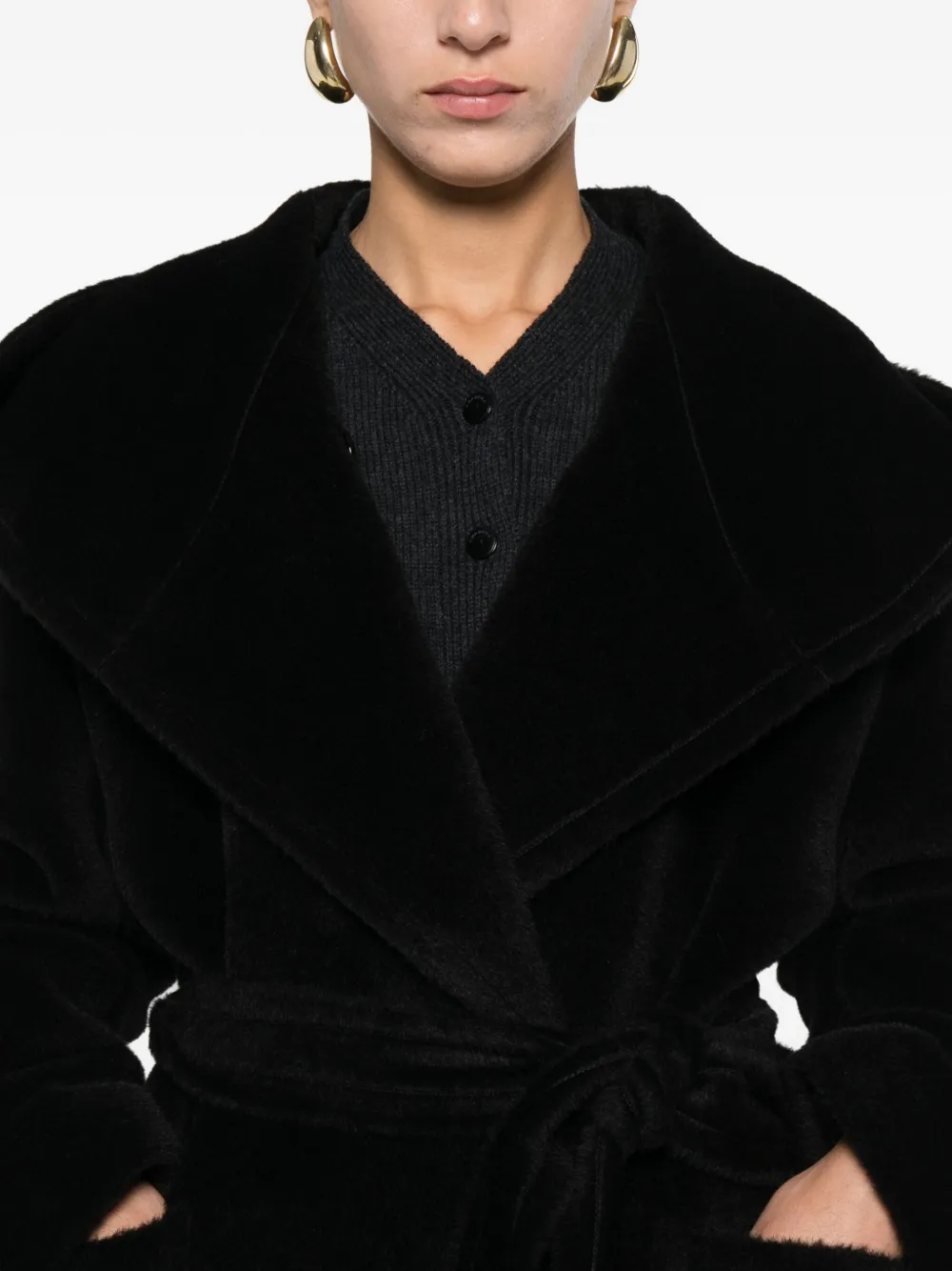 Tagliatore Hooded Belted Coat In Black