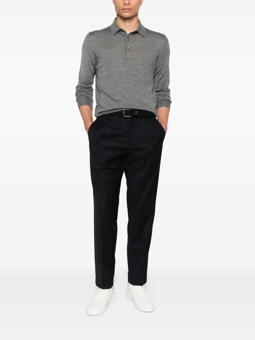 Tagliatore fine-knit polo shirt - Grijs