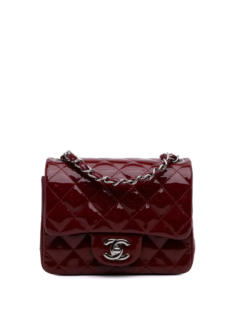 CHANEL Pre-Owned 2015-2016 ミニ スクエア クラシック パテント シングルフラップ ショルダーバッグ - レッド CHANEL Pre-Owned 2015-2016 ミニ スクエア クラシック パテント シングルフラップ ショルダーバッグ - レッド