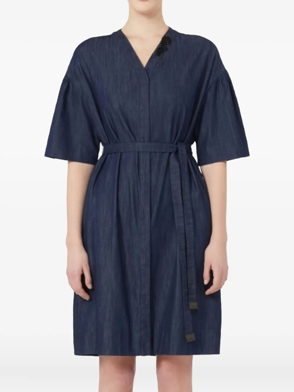 'S Max Mara Verfraaide denim mini-jurk met ceintuur - Blauw
