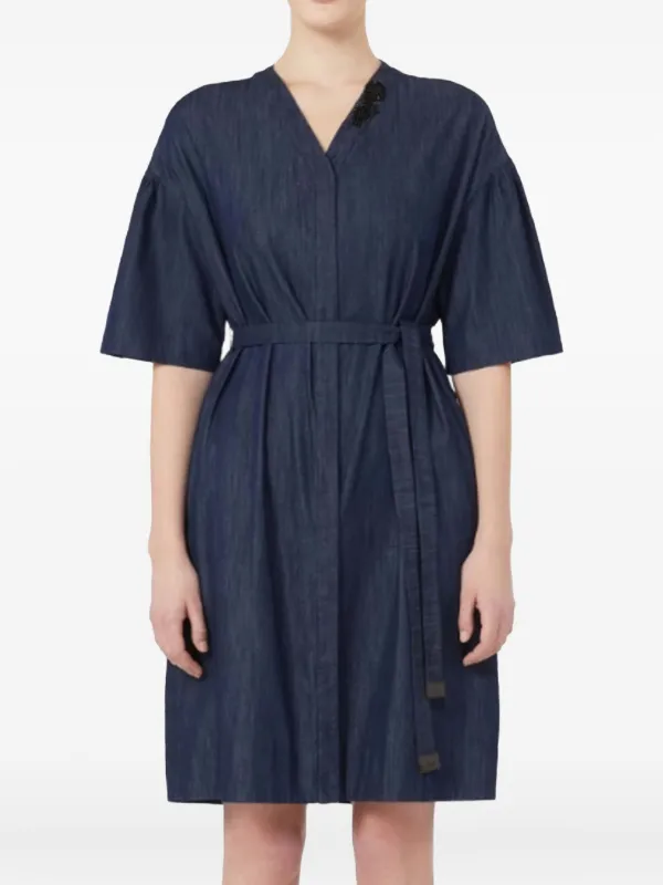 Max Mara Embellished Denim Mini Day Dress - Blue