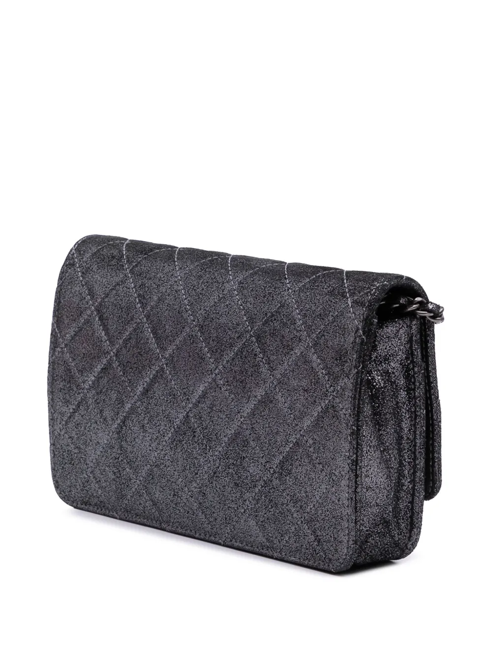  Chanel Pre-owned 2013-2014 Quilted Iridescent Lambskin Tartan Button Wallet On Chain Crossbody Bag - Silver 