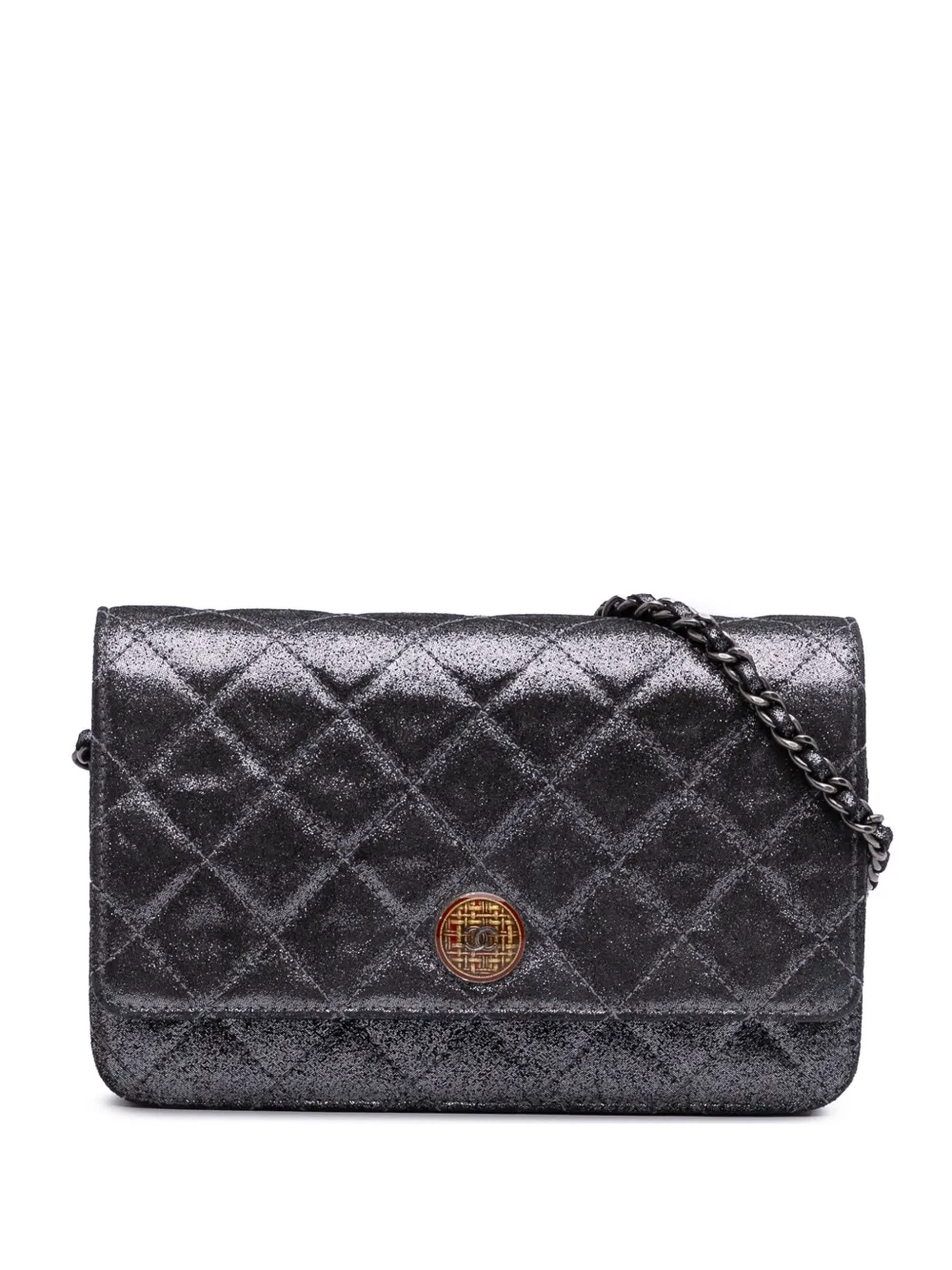 CHANEL Pre-Owned 2013-2014 マトラッセ イリディセント ラムスキン タータンチェック ボタン CHANEL Pre-Owned 2013-2014 マトラッセ イリディセント ラムスキン タータンチェック ボタン