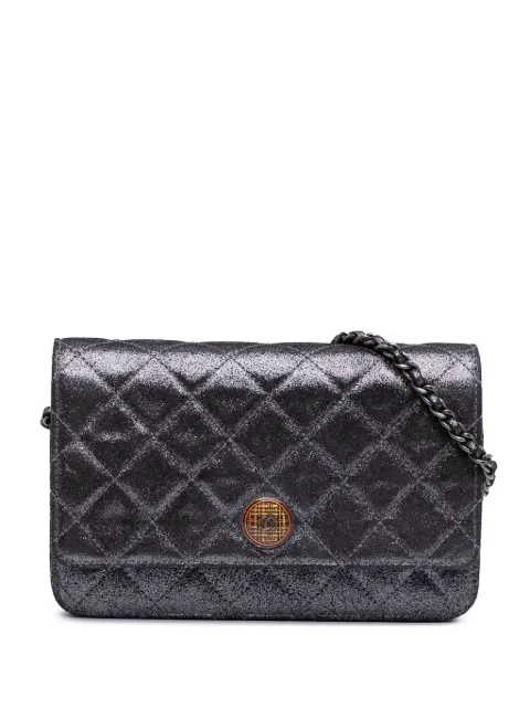 CHANEL Pre-Owned 2013-2014 Quilted Iridescent Lambskin Tartan Button Wallet On Chain crossbody bag