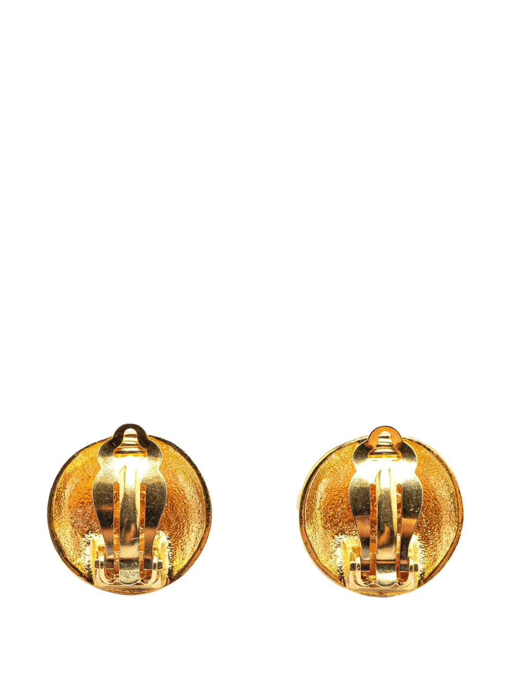 CHANEL Pre-Owned 1996 Gold Plated CC Quilted Round Clip On Earrings costume earrings | Image 2