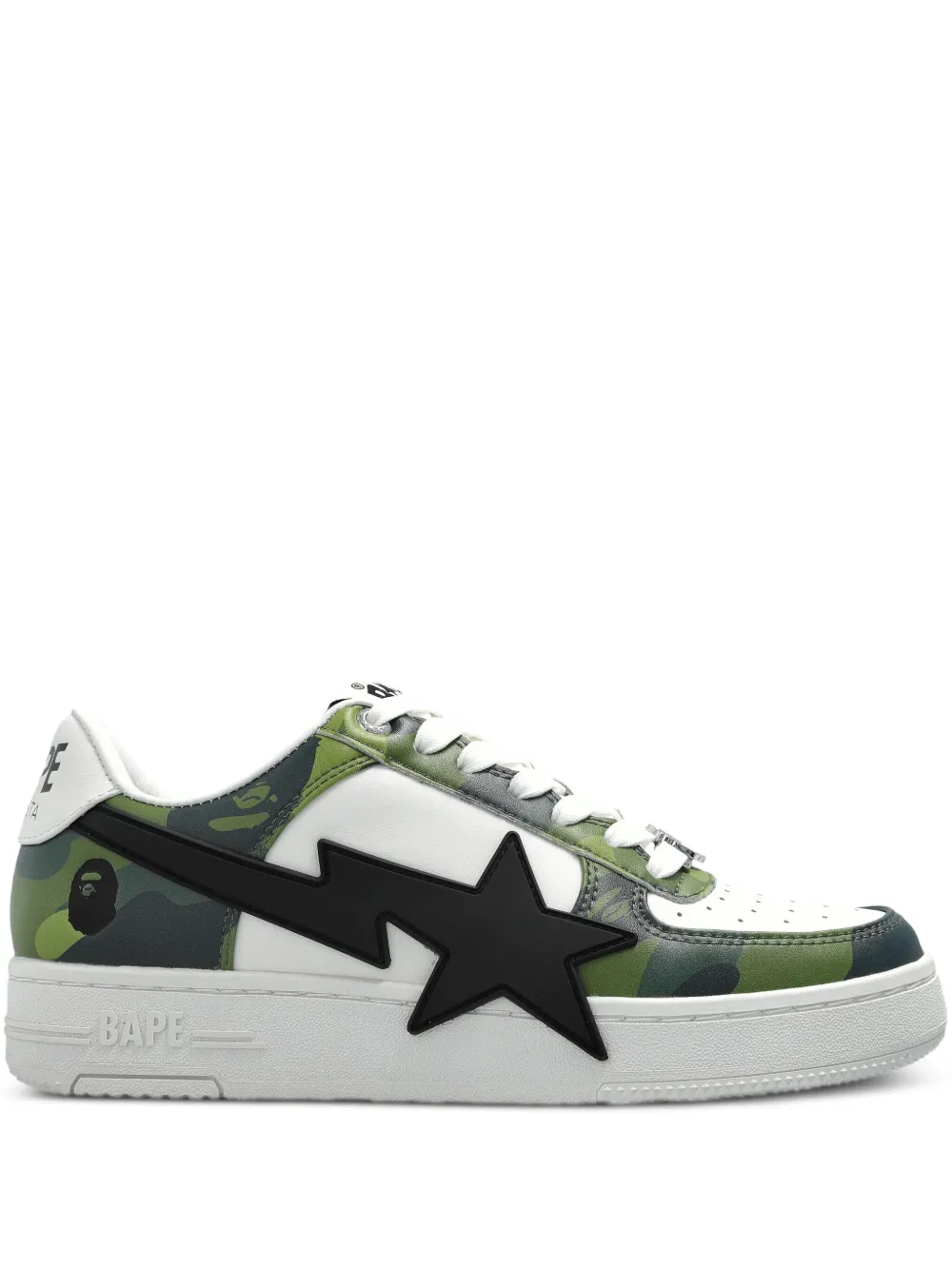 A BATHING APE star-appliqué camouflage-pattern sneakers White