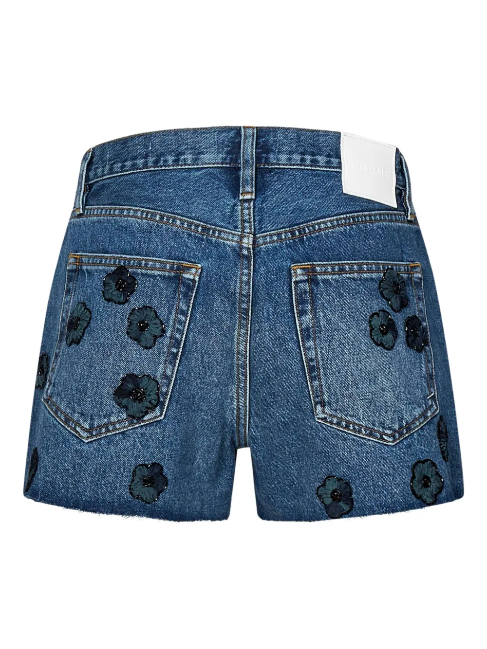 FRAME floral-appliqué denim shorts Blauw
