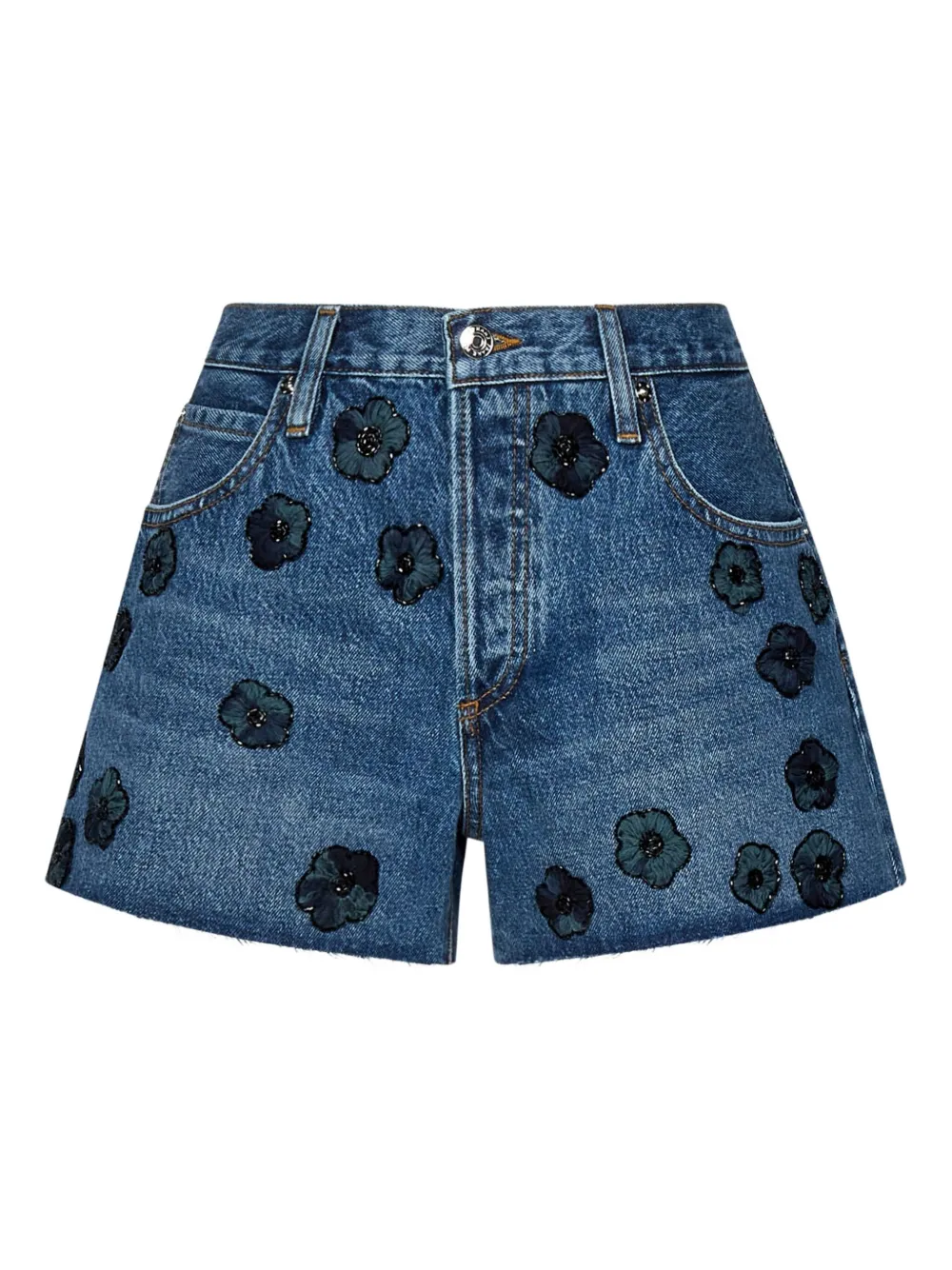 FRAME floral-appliqué denim shorts - ブルー FRAME floral-appliqué denim shorts - ブルー