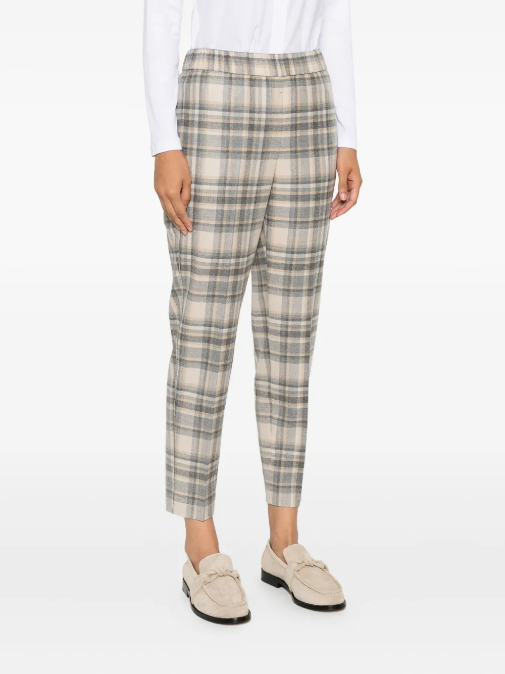 Peserico checked elastic-waist trousers Beige