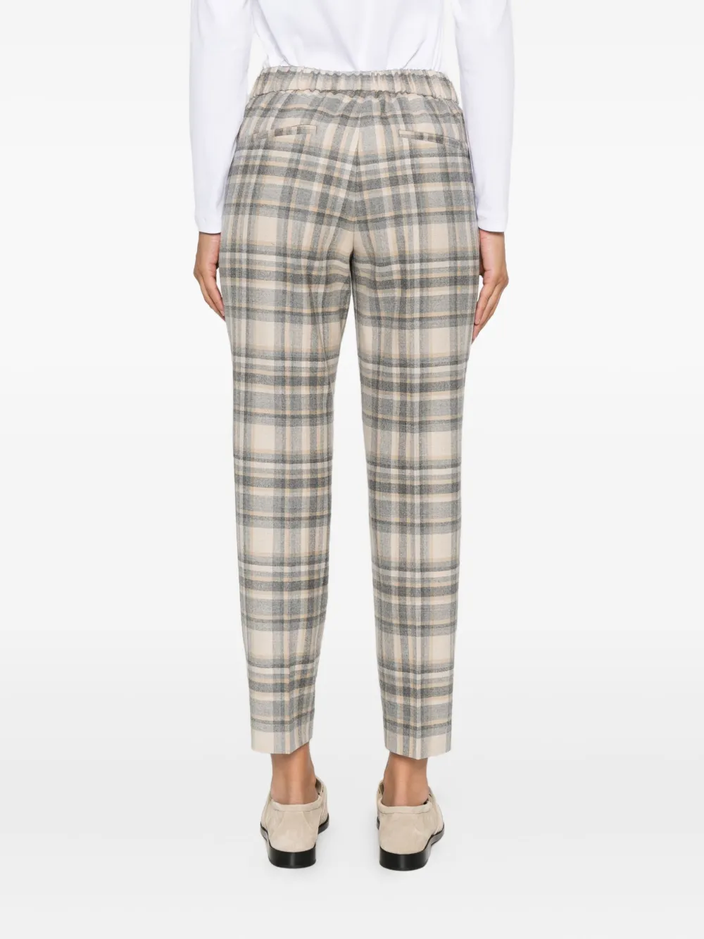 Peserico checked elastic-waist trousers Beige