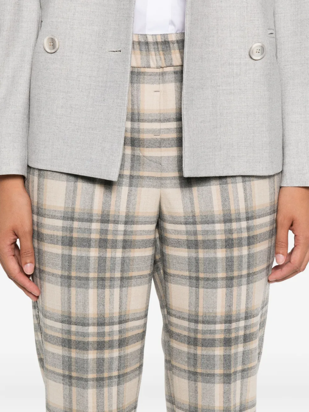 Peserico checked elastic-waist trousers Beige