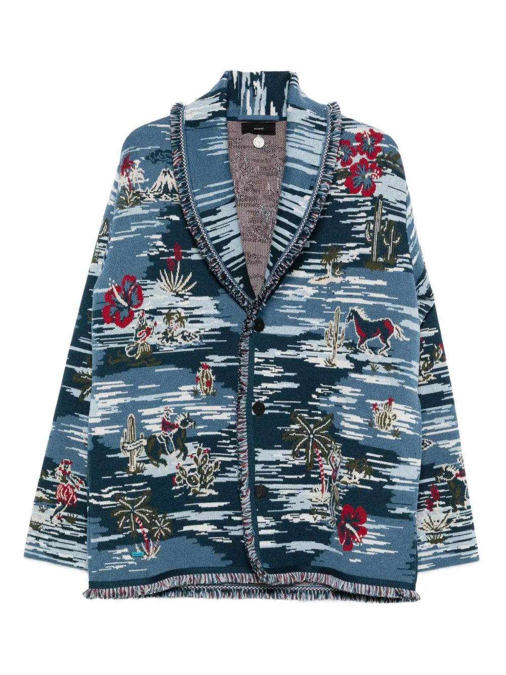 Alanui fringed patterned cardigan Blauw