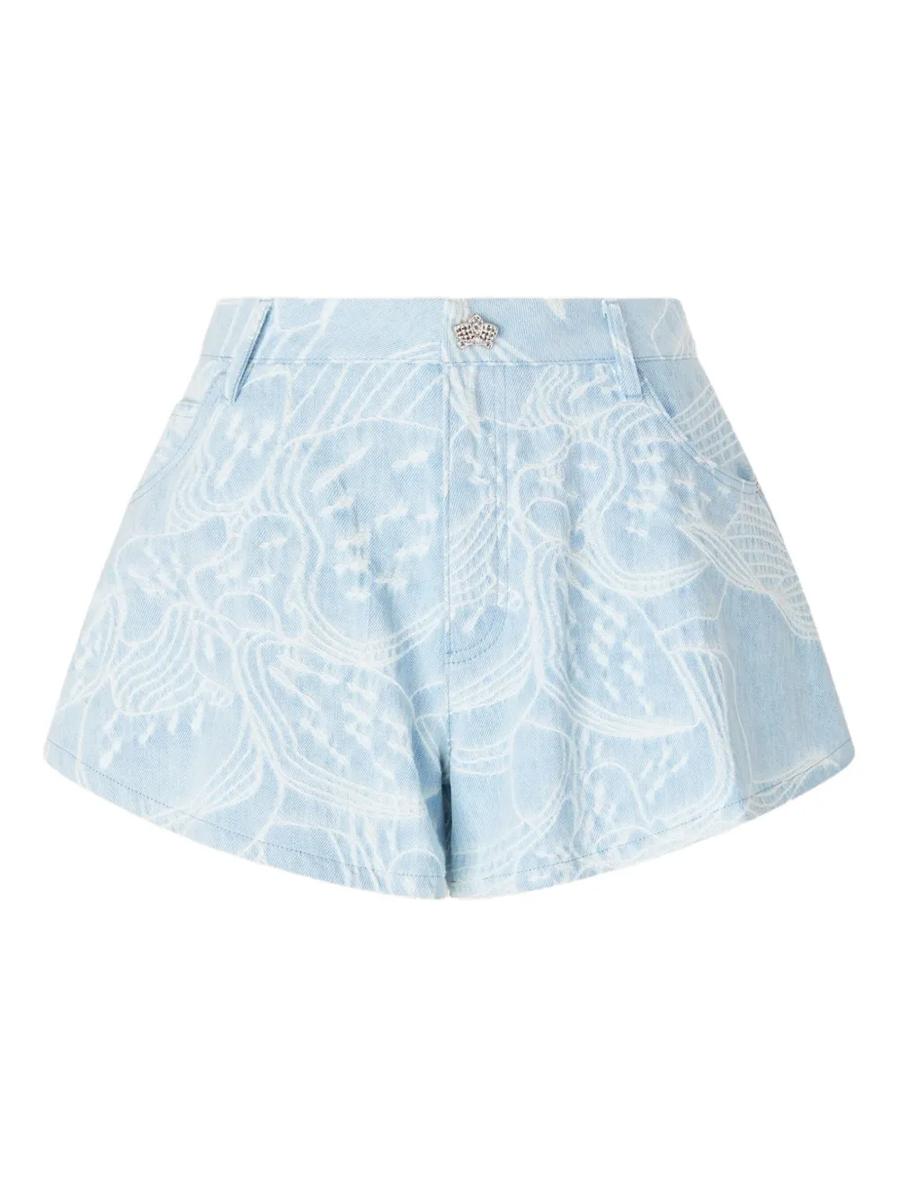 floral-print denim shorts