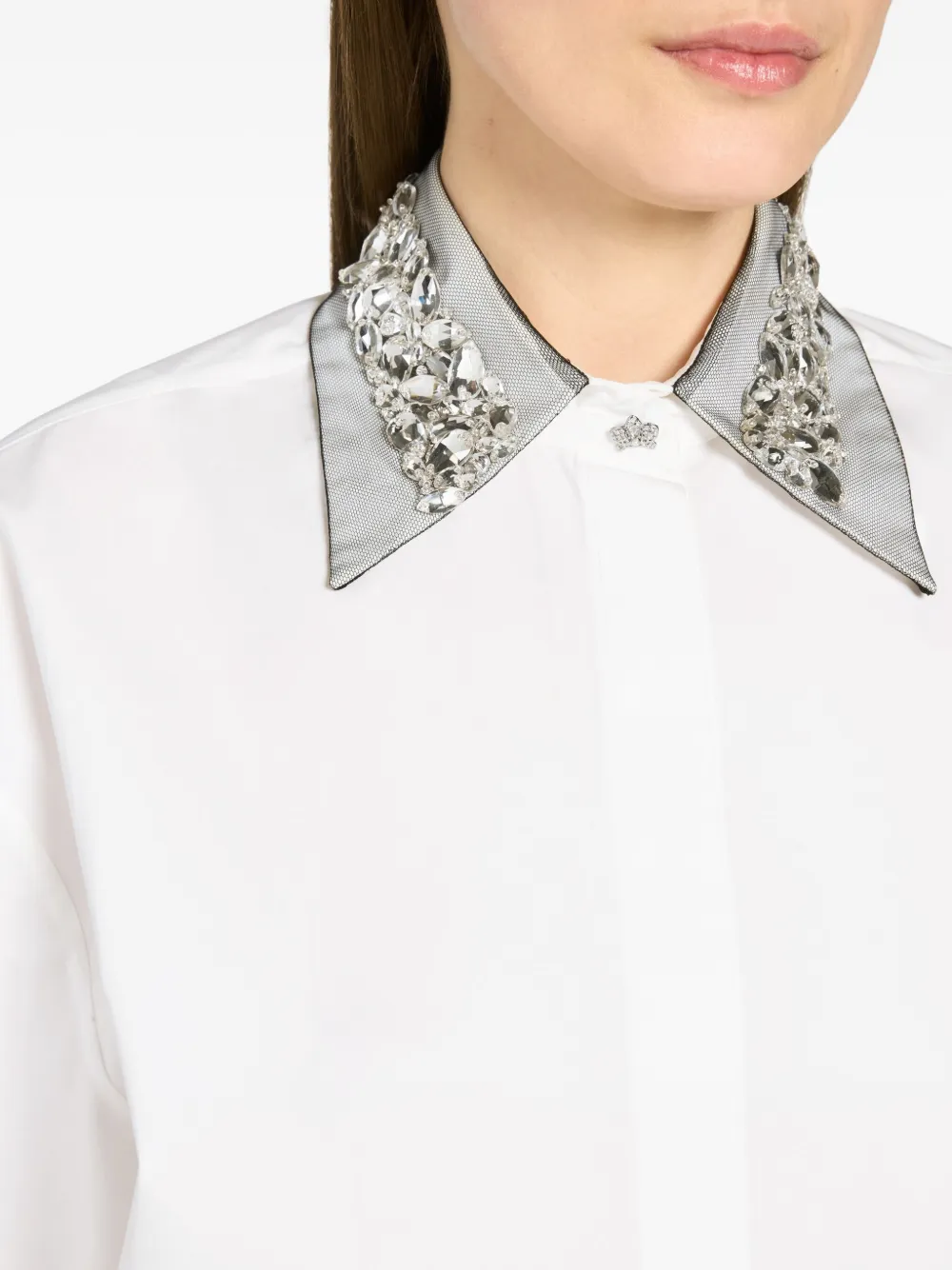 Genny Blouse met kristallen verfraaide kraag Wit