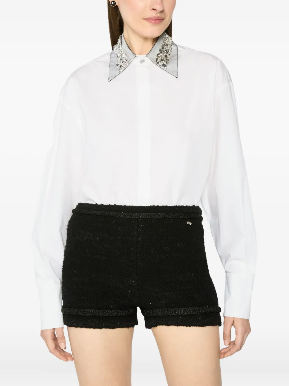 Genny Blouse met kristallen verfraaide kraag Wit