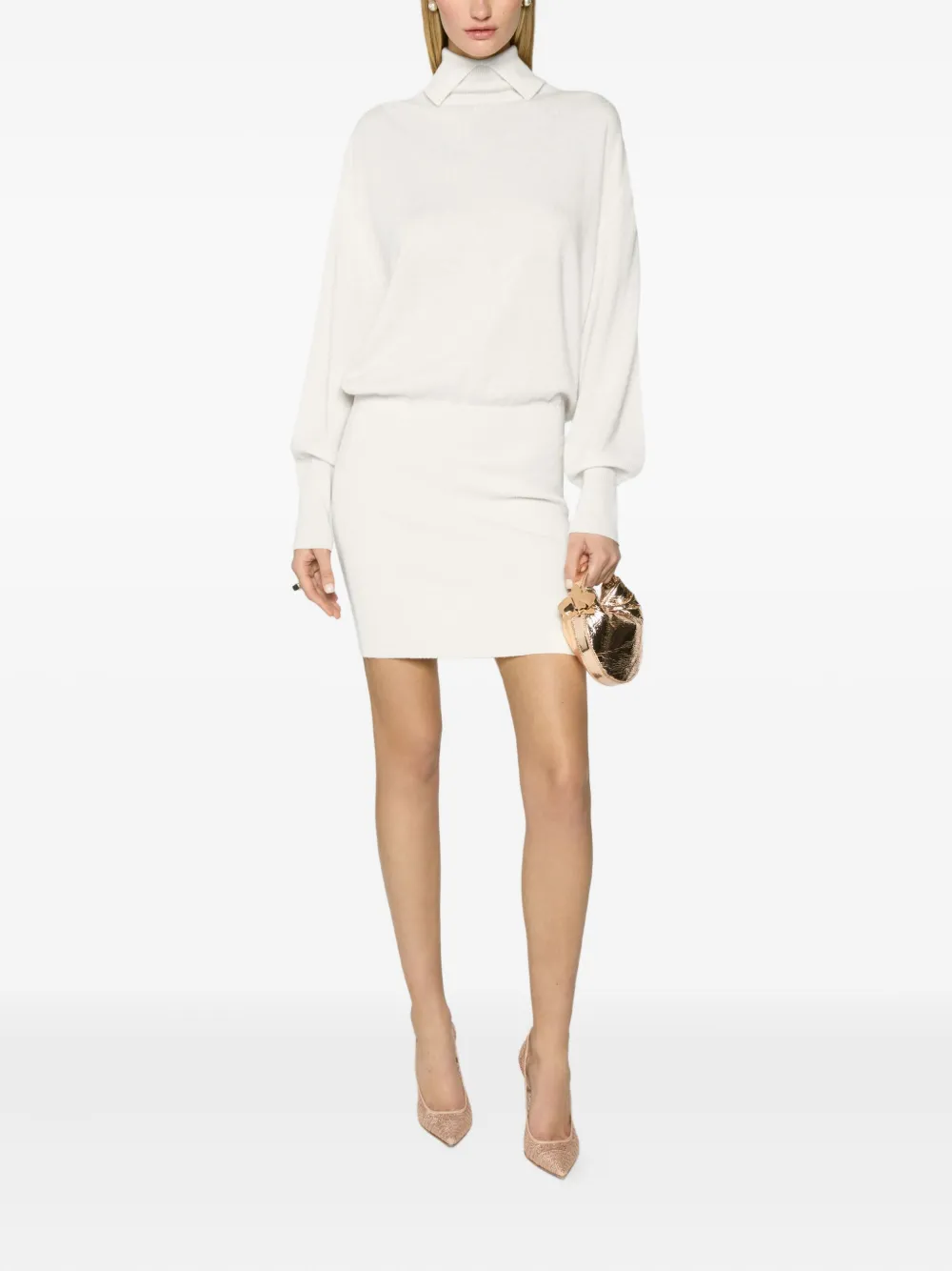 Genny high-neck long-sleeve dress Wit