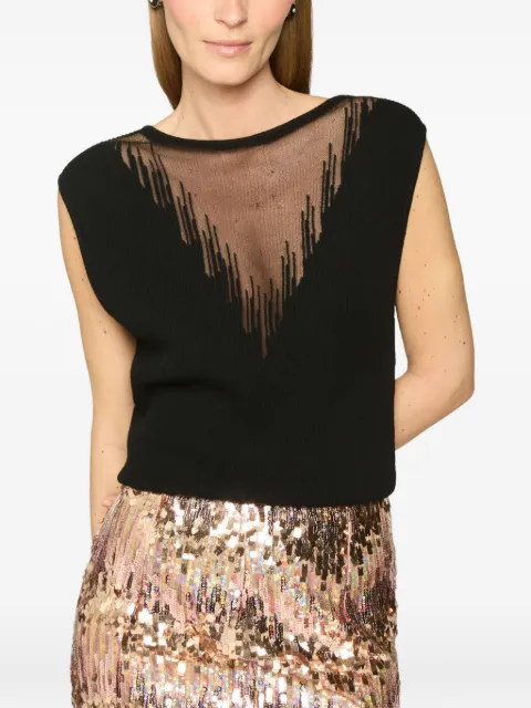 Genny sheer-panel ribbed top