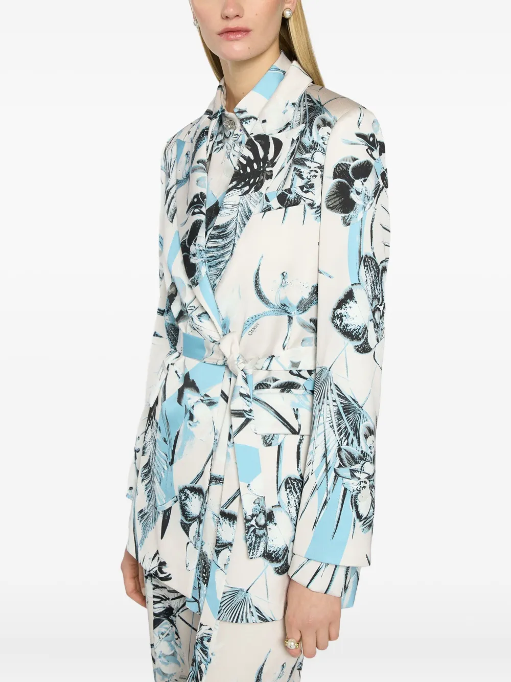 Genny Anversa Jungle blazer met bloemenprint en ceintuur Wit