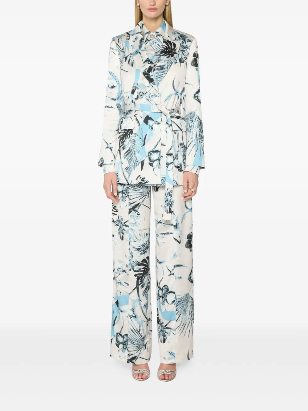 Genny Anversa Jungle blazer met bloemenprint en ceintuur Wit