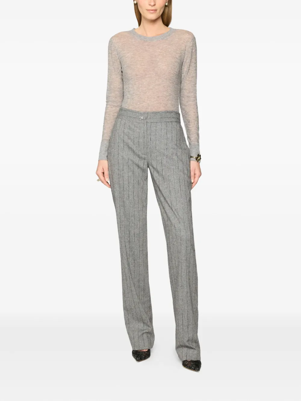Genny Gestreepte broek Grijs