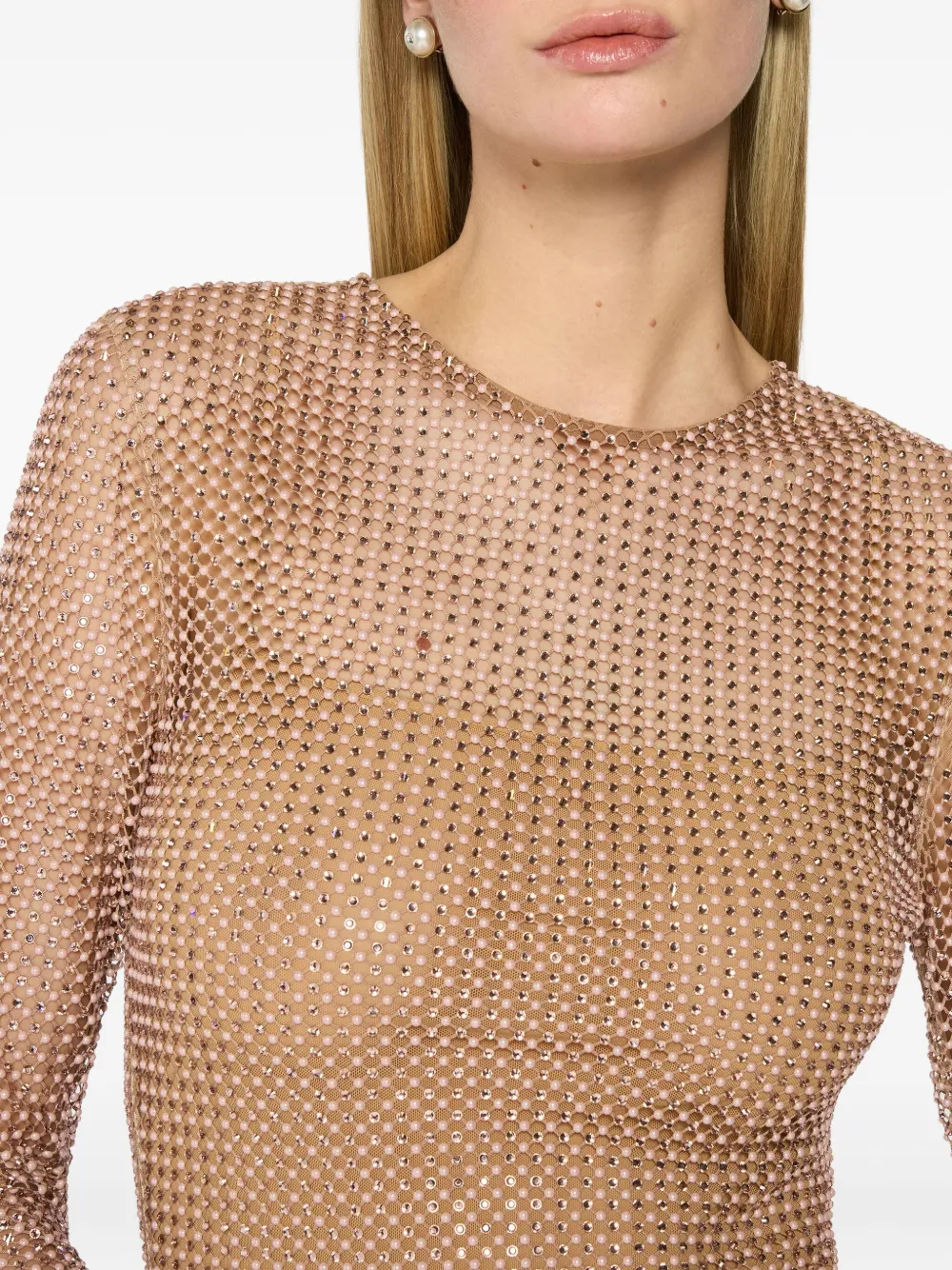Genny Embellished Mesh Dress In Brown