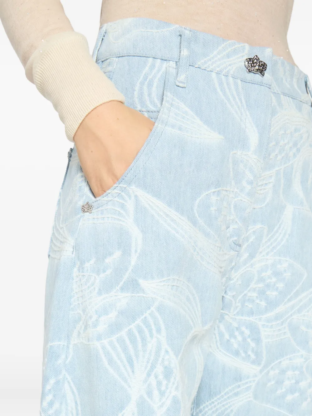 Genny Jeans met bloemenprint en wijde pijpen Blauw