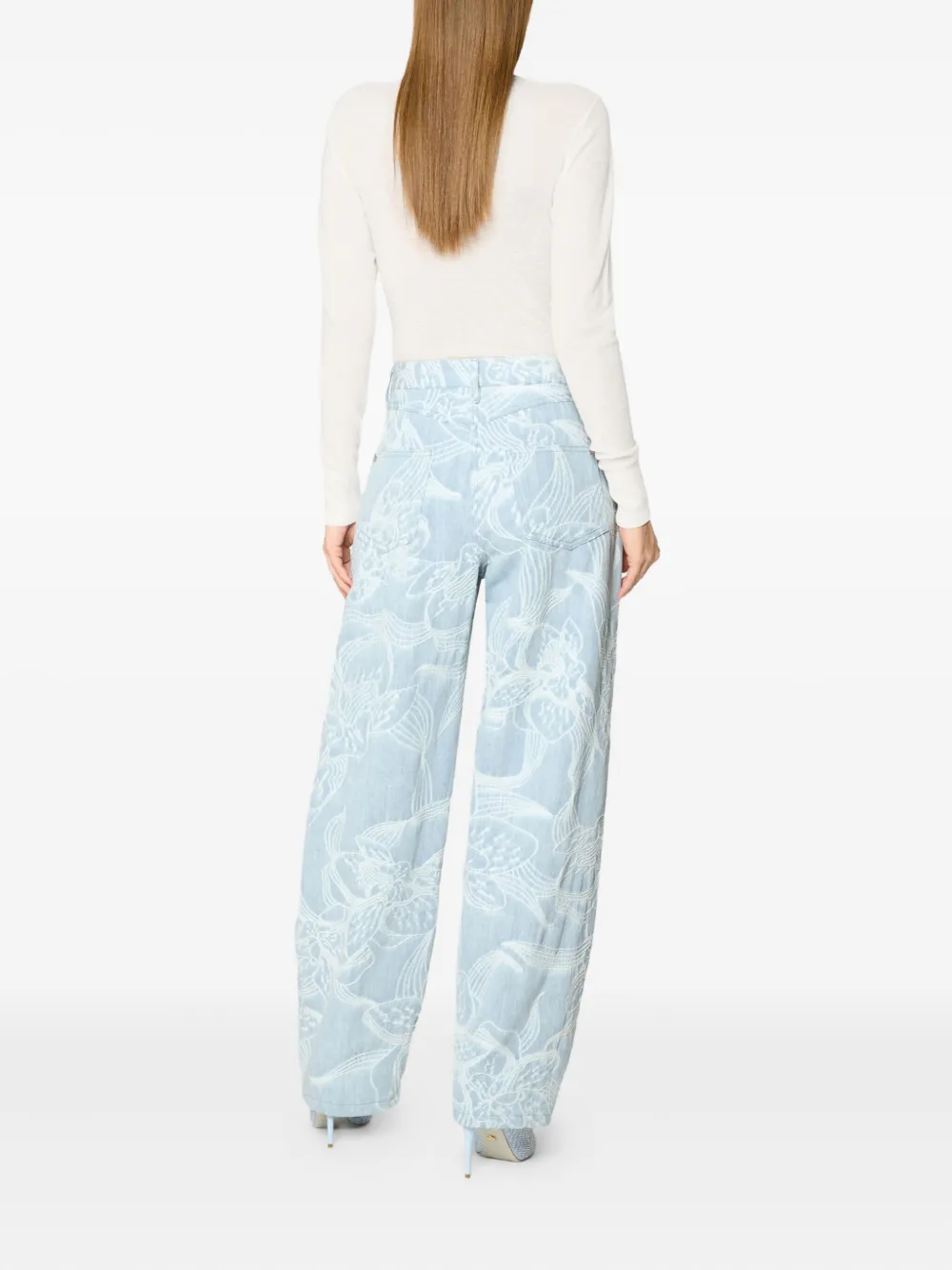 Genny Jeans met bloemenprint en wijde pijpen Blauw