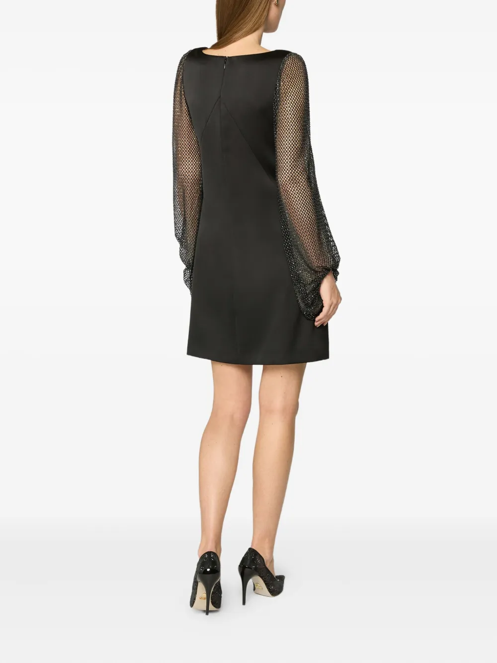 Genny Mini-jurk met verfraaide mouwen en vierkante hals Zwart