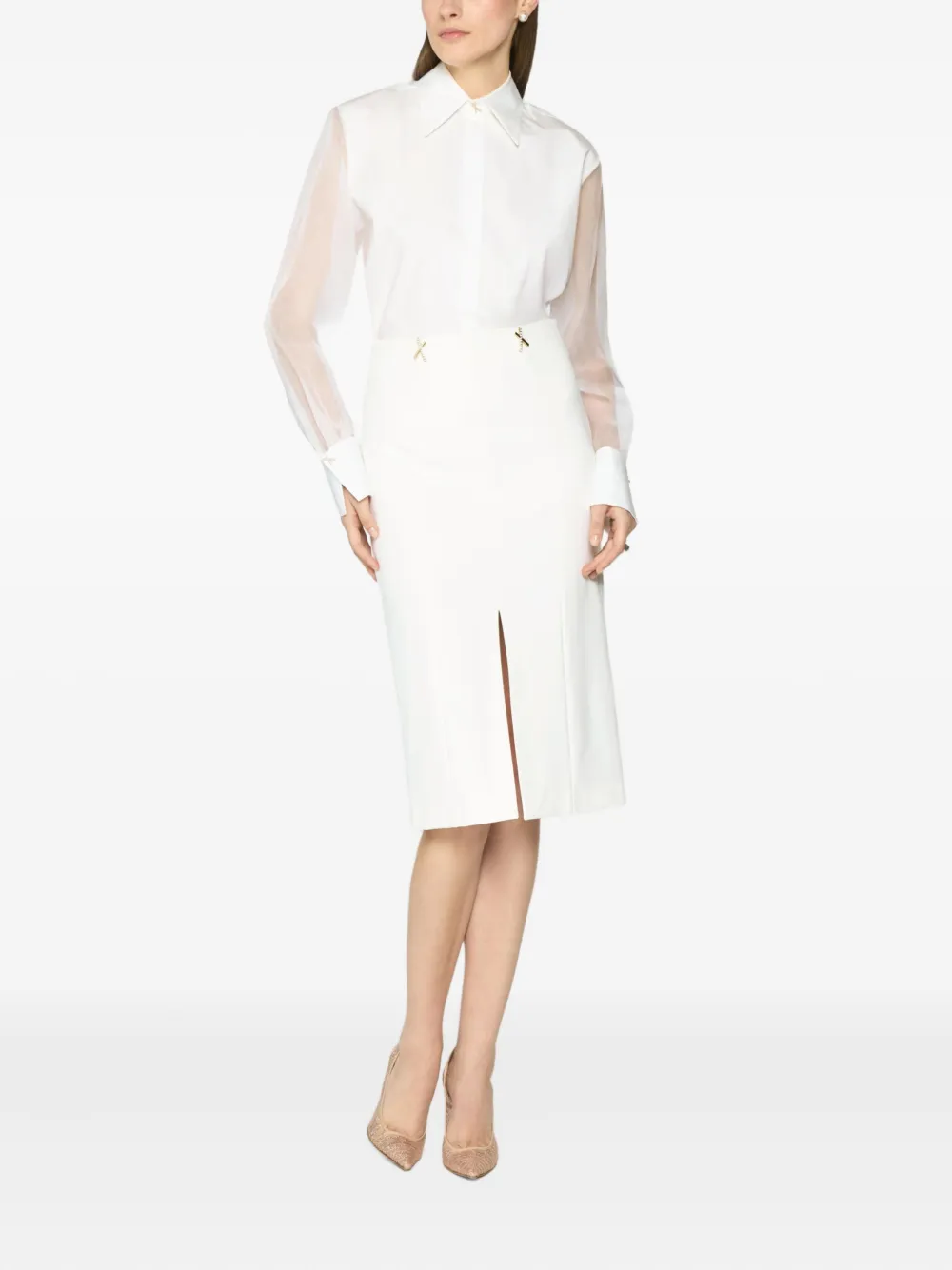 Genny Organza-sleeve Shirt In White