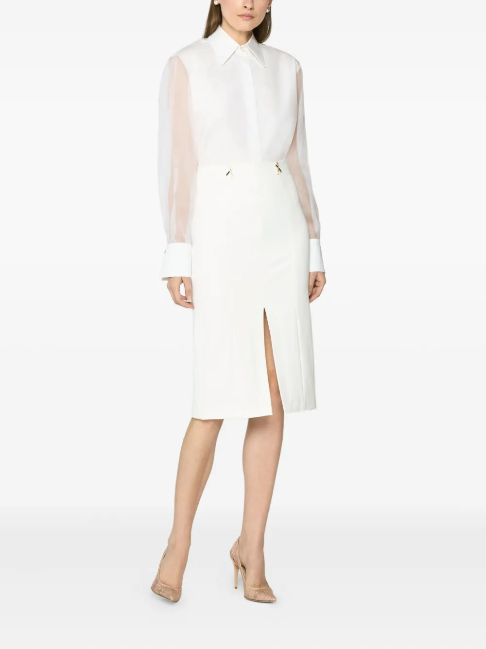 Genny Organza-sleeve Shirt In White