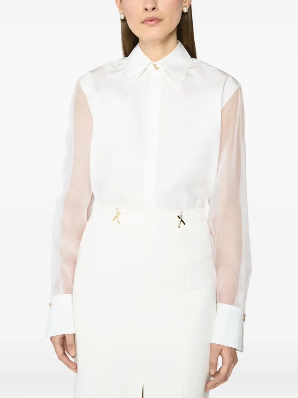 Genny Organza-sleeve Shirt In White