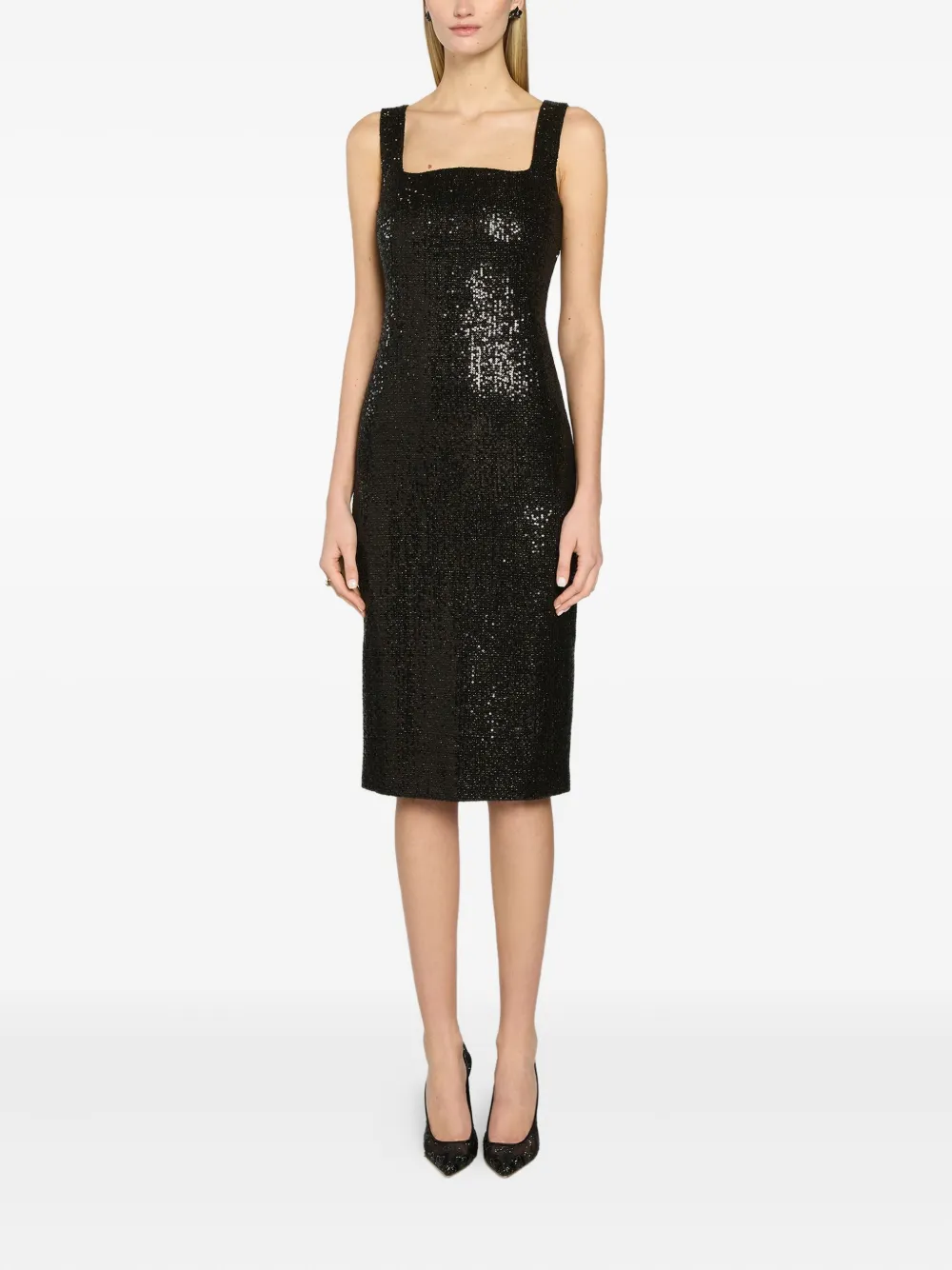 Genny square-neck sequin dress Zwart
