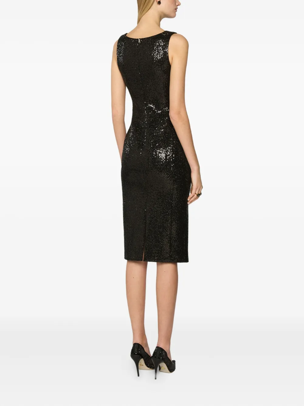 Genny square-neck sequin dress Zwart