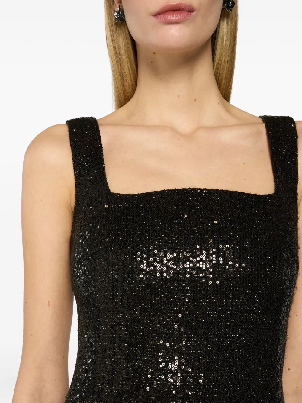 Genny square-neck sequin dress Zwart